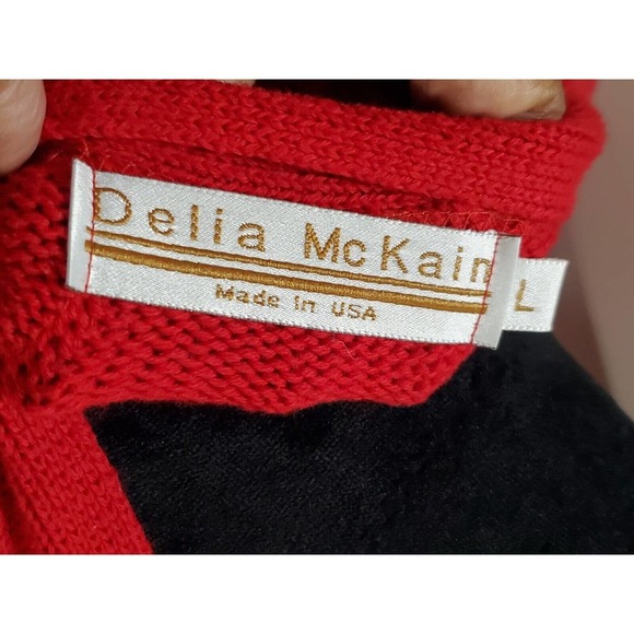 Vintage Delia McKain Red Cotton Long Sleeve Button Front Cardigan Sweater Large - Picture 10 of 14